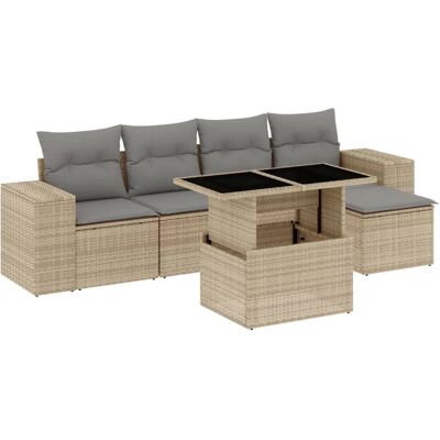 vidaXL 6-Tlg. Garten-Sofagarnitur Mit Kissen Schwarz Poly Rattan - Beige vidaXL 6-Tlg. Garten-Sofagarnitur Mit Kissen Schwarz Poly Rattan - Beige
