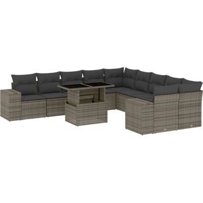 VidaXL Gartengarnitur - Langlebiges PE Rattan, 11-tlg, Grau VidaXL Gartengarnitur - Langlebiges PE Rattan, 11-tlg, Grau