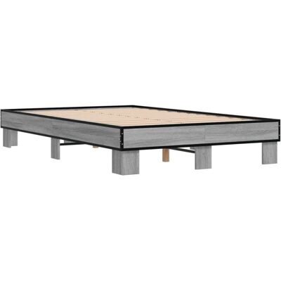 vidaXL Bettgestell Sonoma-Eiche - Holz und Metall - grau vidaXL Bettgestell Sonoma-Eiche - Holz und Metall - grau