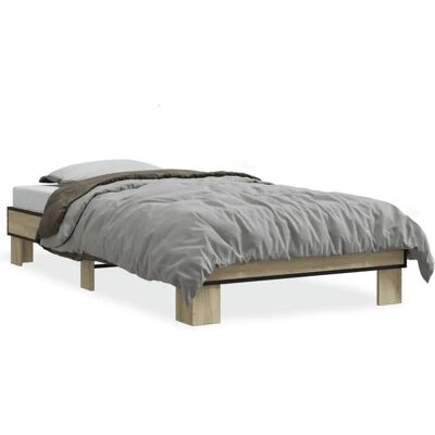 vidaXL Bettgestell Sonoma-Eiche - Holz & Metall - 75x190 cm vidaXL Bettgestell Sonoma-Eiche - Holz & Metall - 75x190 cm