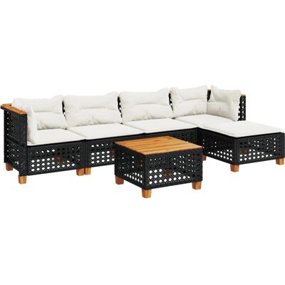 vidaXL 6-Tlg. Garten-Sofagarnitur Mit Kissen Poly Rattan Schwarz Material: Vollverfle vidaXL 6-Tlg. Garten-Sofagarnitur Mit Kissen Poly Rattan Schwarz Material: Vollverfle
