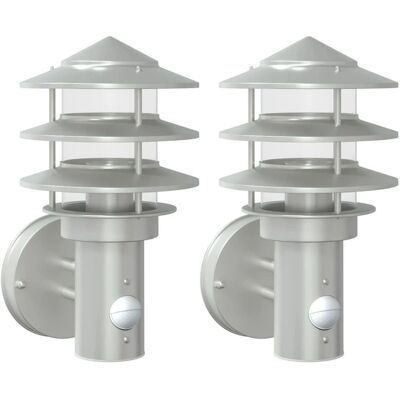 vidaXL Buitenwandlampen met Sensor - Zilver, 2 stuks - Buitenwandlamp met sensor vidaXL Buitenwandlampen met Sensor - Zilver, 2 stuks - Buitenwandlamp met sensor