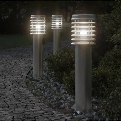 vidaXL Außenbodenlampe Silber 3 Stück mit Steckdose - Außenwandleuchte vidaXL Außenbodenlampe Silber 3 Stück mit Steckdose - Außenwandleuchte