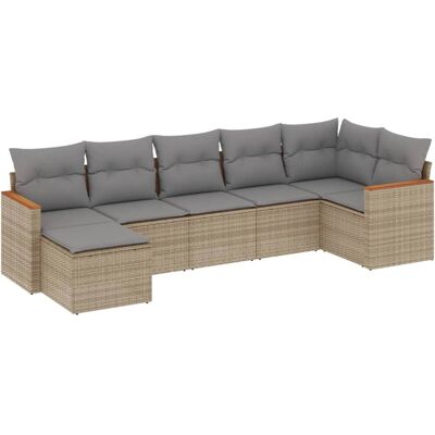 vidaXL 7-tlg. Garten-Sofagarnitur mit Kissen - Beige & Grau vidaXL 7-tlg. Garten-Sofagarnitur mit Kissen - Beige & Grau