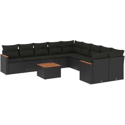 vidaXL 11-tlg. Garten-Sofagarnitur Mit Kissen Poly Rattan - Schwarz vidaXL 11-tlg. Garten-Sofagarnitur Mit Kissen Poly Rattan - Schwarz
