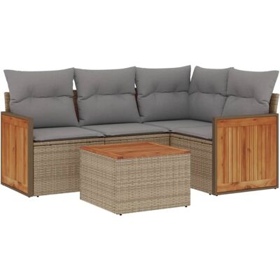 vidaXL 4-Tlg. Garten-Sofagarnitur Mit Kissen Poly Rattan Beige vidaXL 4-Tlg. Garten-Sofagarnitur Mit Kissen Poly Rattan Beige