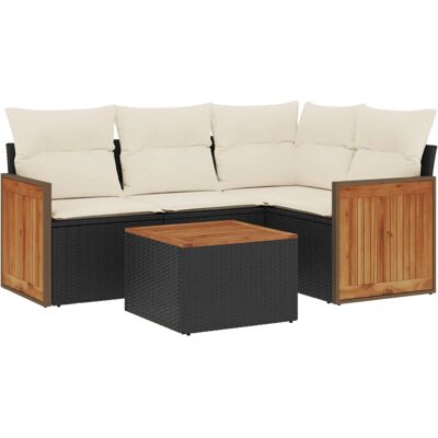vidaXL 4-Tlg. Garten-Sofagarnitur Mit Kissen Poly Rattan Schwarz Creme vidaXL 4-Tlg. Garten-Sofagarnitur Mit Kissen Poly Rattan Schwarz Creme