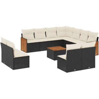 vidaXL Gartensofa-Set 12-tlg. Schwarz Beige Kissen vidaXL Gartensofa-Set 12-tlg. Schwarz Beige Kissen
