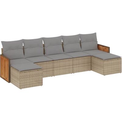vidaXL 7-Tlg. Garten-Sofagarnitur Mit Kissen Beige - Poly Rattan - Gartenmöbel vidaXL 7-Tlg. Garten-Sofagarnitur Mit Kissen Beige - Poly Rattan - Gartenmöbel