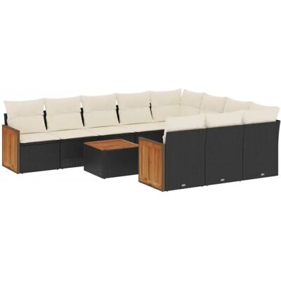 vidaXL Gartensofa-Set 11-tlg. Schwarz/Beige - Outdoor-Möbel vidaXL Gartensofa-Set 11-tlg. Schwarz/Beige - Outdoor-Möbel