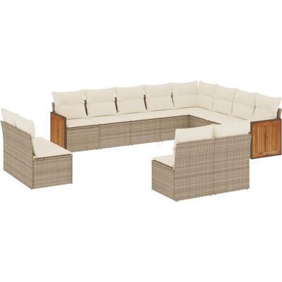 vidaXL 13-tlg. Garten-Sofagarnitur Mit Kissen Beige Poly Rattan vidaXL 13-tlg. Garten-Sofagarnitur Mit Kissen Beige Poly Rattan