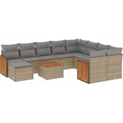 vidaXL 11-tlg. Garten-Sofagarnitur mit Kissen Beige Poly Rattan vidaXL 11-tlg. Garten-Sofagarnitur mit Kissen Beige Poly Rattan