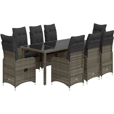 VidaXL Gartengarnitur - 9 Teile mit Kissen - Grau VidaXL Gartengarnitur - 9 Teile mit Kissen - Grau