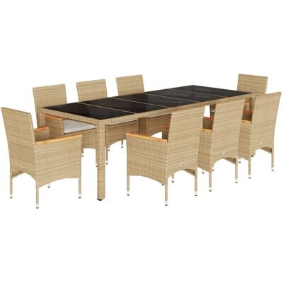 vidaXL Gartenmöbel-Set - Beige - 9-tlg. Essgruppe mit Kissen vidaXL Gartenmöbel-Set - Beige - 9-tlg. Essgruppe mit Kissen