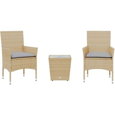 vidaXL Gartenmöbel-Set - Beige, Tisch, 2 Stühle, 2 Kissen vidaXL Gartenmöbel-Set - Beige, Tisch, 2 Stühle, 2 Kissen