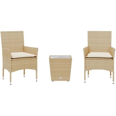 VidaXL Gartenmöbel-Set - Beige, Glastisch, 2 Stühle VidaXL Gartenmöbel-Set - Beige, Glastisch, 2 Stühle