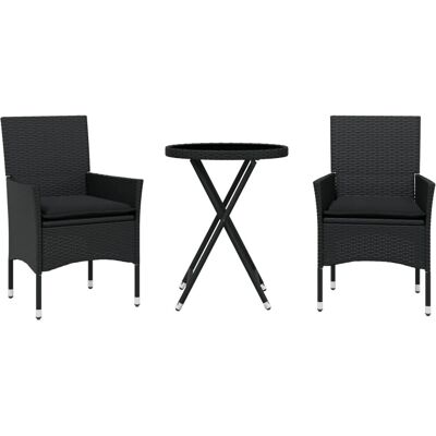 vidaXL 3-tlg. Bistro-Set mit Kissen, Schwarz - Gartenmöbel vidaXL 3-tlg. Bistro-Set mit Kissen, Schwarz - Gartenmöbel