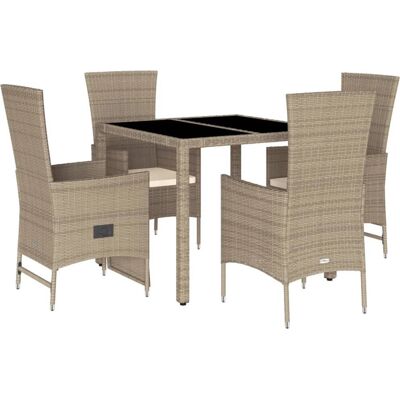 VidaXL Gartenset - Beige, Verstellbare Rückenlehne, Glastisch VidaXL Gartenset - Beige, Verstellbare Rückenlehne, Glastisch