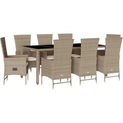 vidaXL Gartengarnitur 9-teilig Beige Poly Rattan vidaXL Gartengarnitur 9-teilig Beige Poly Rattan