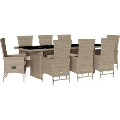 Vidaxl - Garten Essgruppe 9-tlg mit Kissen Beige - Outdoor Tisch & Stühle Vidaxl - Garten Essgruppe 9-tlg mit Kissen Beige - Outdoor Tisch & Stühle