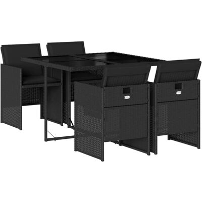VidaXL 5-tlg. Garten-Essgruppe mit Kissen - Schwarz - 4 Plätze - Tisch + Stühle VidaXL 5-tlg. Garten-Essgruppe mit Kissen - Schwarz - 4 Plätze - Tisch + Stühle
