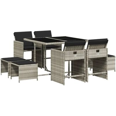 vidaXL 9-tlg. Garten-Essgruppe Mit Kissen Schwarz Poly Rattan vidaXL 9-tlg. Garten-Essgruppe Mit Kissen Schwarz Poly Rattan