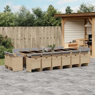 vidaXL Garten-Essgruppe 17-tlg. Mit Kissen Beiges Poly Rattan vidaXL Garten-Essgruppe 17-tlg. Mit Kissen Beiges Poly Rattan
