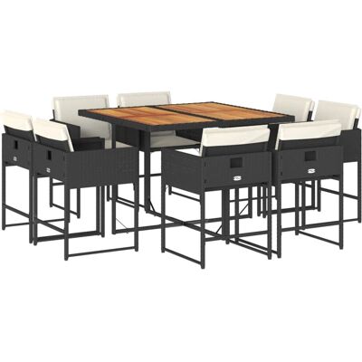 vidaXL 9-Tlg. Garten-Essgruppe Mit Kissen Schwarz Poly Rattan vidaXL 9-Tlg. Garten-Essgruppe Mit Kissen Schwarz Poly Rattan