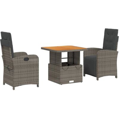 VidaXL Gartenmöbel-Set - Grau Rattan 3-teiliges Esszimmer VidaXL Gartenmöbel-Set - Grau Rattan 3-teiliges Esszimmer