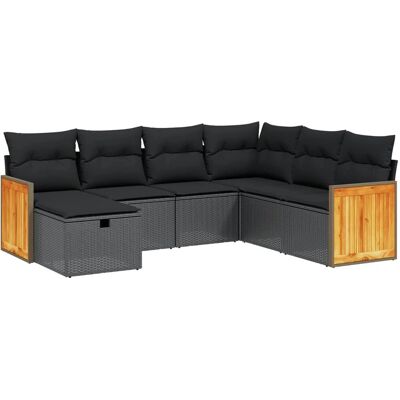 VidaXL Gartensofagarnitur - 7-teilig, Schwarz, Ohn VidaXL Gartensofagarnitur - 7-teilig, Schwarz, Ohn