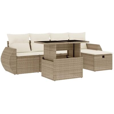 vidaXL 6-Tlg. Garten-Sofagarnitur Mit Kissen Poly Rattan Farbe: Beige und Creme Mod vidaXL 6-Tlg. Garten-Sofagarnitur Mit Kissen Poly Rattan Farbe: Beige und Creme Mod