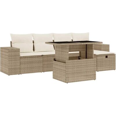 vidaXL Gartenmöbel-Set - Verstellbarer Glastisch - Beige vidaXL Gartenmöbel-Set - Verstellbarer Glastisch - Beige