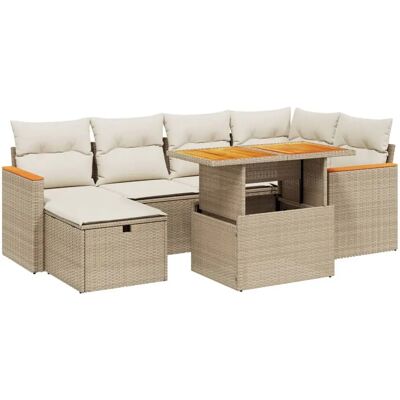 vidaXL 7-Tlg. Garten-Sofagarnitur Mit Kissen Poly Rattan - Beige und Creme vidaXL 7-Tlg. Garten-Sofagarnitur Mit Kissen Poly Rattan - Beige und Creme