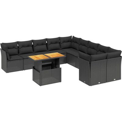 vidaXL Havebordssæt - 11 dele - Sort - Rattan - Ti vidaXL Havebordssæt - 11 dele - Sort - Rattan - Ti