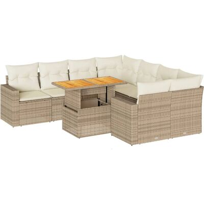 vidaXL Gartenmöbelset - 9-tlg. Sofa mit Kissen, Rattan, Beige vidaXL Gartenmöbelset - 9-tlg. Sofa mit Kissen, Rattan, Beige
