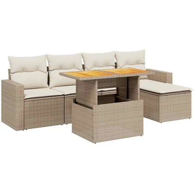 vidaXL 6-tlg. Garten-Sofagarnitur mit Kissen - Beige Poly Rattan vidaXL 6-tlg. Garten-Sofagarnitur mit Kissen - Beige Poly Rattan