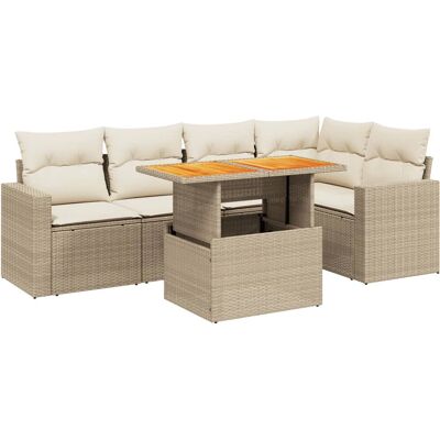 vidaXL 6-tlg. Garten-Sofagarnitur mit Kissen - Beige - Tisch vidaXL 6-tlg. Garten-Sofagarnitur mit Kissen - Beige - Tisch