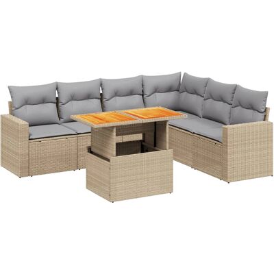 vidaXL 7-tlg. Garten-Sofagarnitur Mit Kissen Poly Rattan - Beige und Hellgrau vidaXL 7-tlg. Garten-Sofagarnitur Mit Kissen Poly Rattan - Beige und Hellgrau