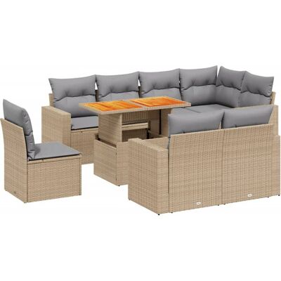 vidaXL 9-teiliges Garten-Sofagarnitur mit Kissen, Beige, Hellgrau vidaXL 9-teiliges Garten-Sofagarnitur mit Kissen, Beige, Hellgrau
