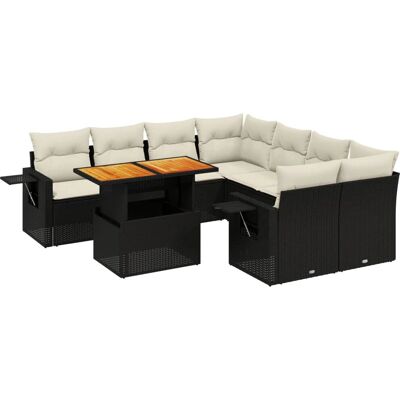 vidaXL 9-Tlg. Garten-Sofagarnitur Mit Kissen Schwarz - Poly Rattan vidaXL 9-Tlg. Garten-Sofagarnitur Mit Kissen Schwarz - Poly Rattan