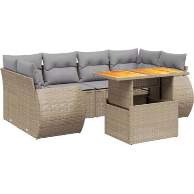 vidaXL 7-Tlg. Garten-Sofagarnitur Mit Kissen Beige Poly Rattan vidaXL 7-Tlg. Garten-Sofagarnitur Mit Kissen Beige Poly Rattan