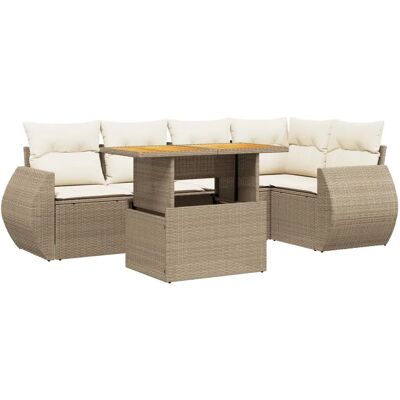 vidaXL 6-Tlg. Garten-Sofagarnitur Mit Kissen Poly Rattan Beige vidaXL 6-Tlg. Garten-Sofagarnitur Mit Kissen Poly Rattan Beige