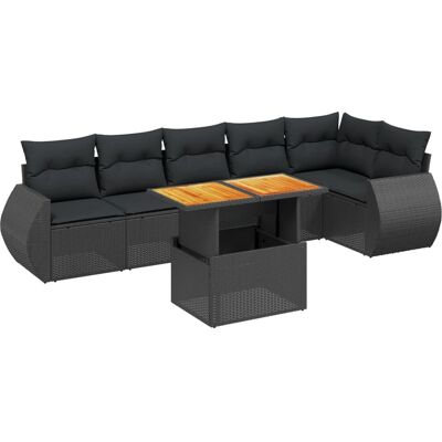 vidaXL 7-tlg. Garten-Sofagarnitur mit Kissen Schwarz Poly Rattan vidaXL 7-tlg. Garten-Sofagarnitur mit Kissen Schwarz Poly Rattan