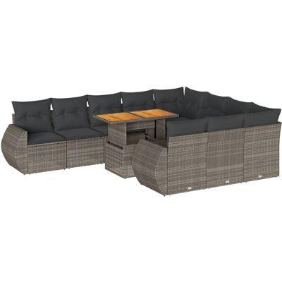 vidaXL 11-Teiliges Gartenmöbel-Set mit Kissen Grau vidaXL 11-Teiliges Gartenmöbel-Set mit Kissen Grau