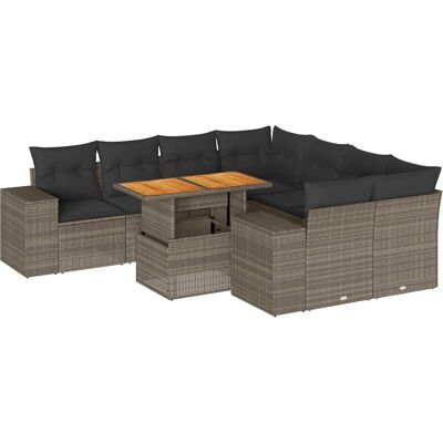 vidaXL 9-Tlg. Garten-Sofagarnitur Mit Kissen Schwarz Poly Rattan vidaXL 9-Tlg. Garten-Sofagarnitur Mit Kissen Schwarz Poly Rattan