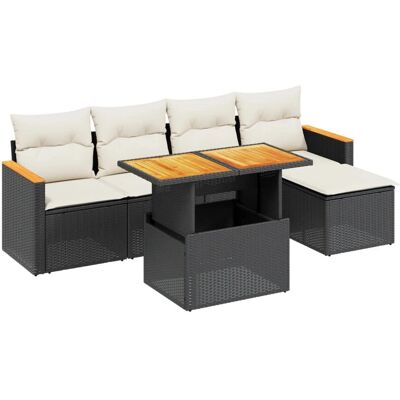 vidaXL Gartenmöbel-Set - Schwarz & Creme - 6-teiliges Sofa vidaXL Gartenmöbel-Set - Schwarz & Creme - 6-teiliges Sofa