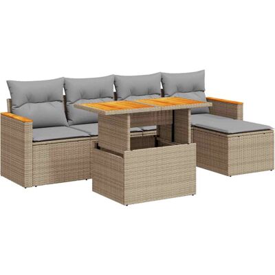 vidaXL 6-Tlg. Garten-Sofagarnitur Mit Kissen Poly Rattan - Beige und Grau vidaXL 6-Tlg. Garten-Sofagarnitur Mit Kissen Poly Rattan - Beige und Grau