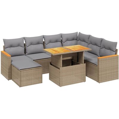 vidaXL 8-Tlg. Garten-Sofagarnitur Mit Kissen Poly Rattan - Beige und Grau vidaXL 8-Tlg. Garten-Sofagarnitur Mit Kissen Poly Rattan - Beige und Grau