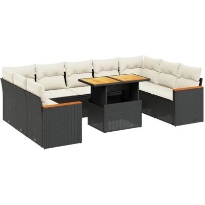 vidaXL 10-delige tuinset met kussens - zwart en crème - 9 plaatsen vidaXL 10-delige tuinset met kussens - zwart en crème - 9 plaatsen