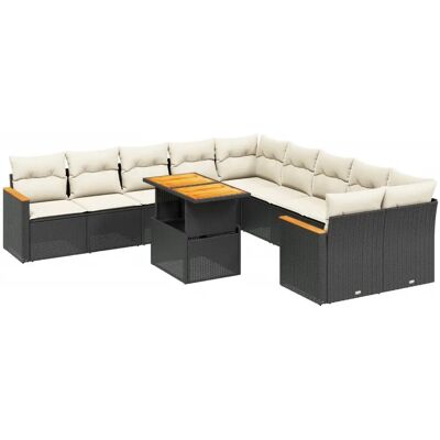 vidaXL 11-Tlg. Garten-Sofagarnitur mit Kissen Schwarz - Poly Rattan vidaXL 11-Tlg. Garten-Sofagarnitur mit Kissen Schwarz - Poly Rattan